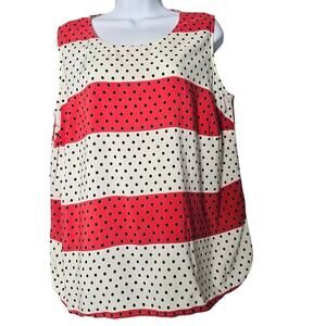 Talbots Sleeveless Blouse 1X Red White Polka‎ Dot Rayon Top Plus Size Retro